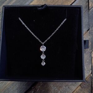 Nine West Silver-Tone Three Crystal Drop Necklace